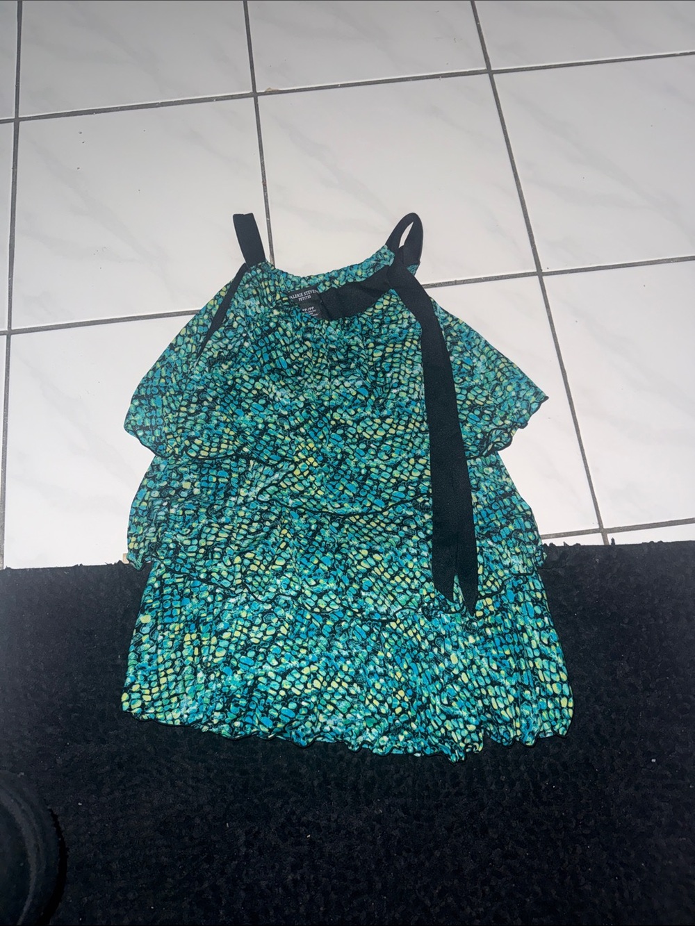 Women’s Green Patterned Halter Top with Black Tie